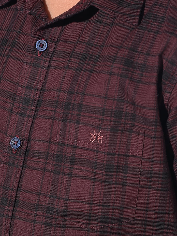 Wine Tartan Check 100% Cotton Shirt-Boys Shirts-Crimsoune Club