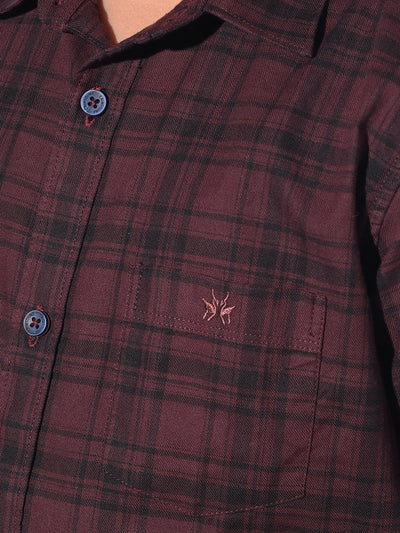 Wine Tartan Check 100% Cotton Shirt-Boys Shirts-Crimsoune Club