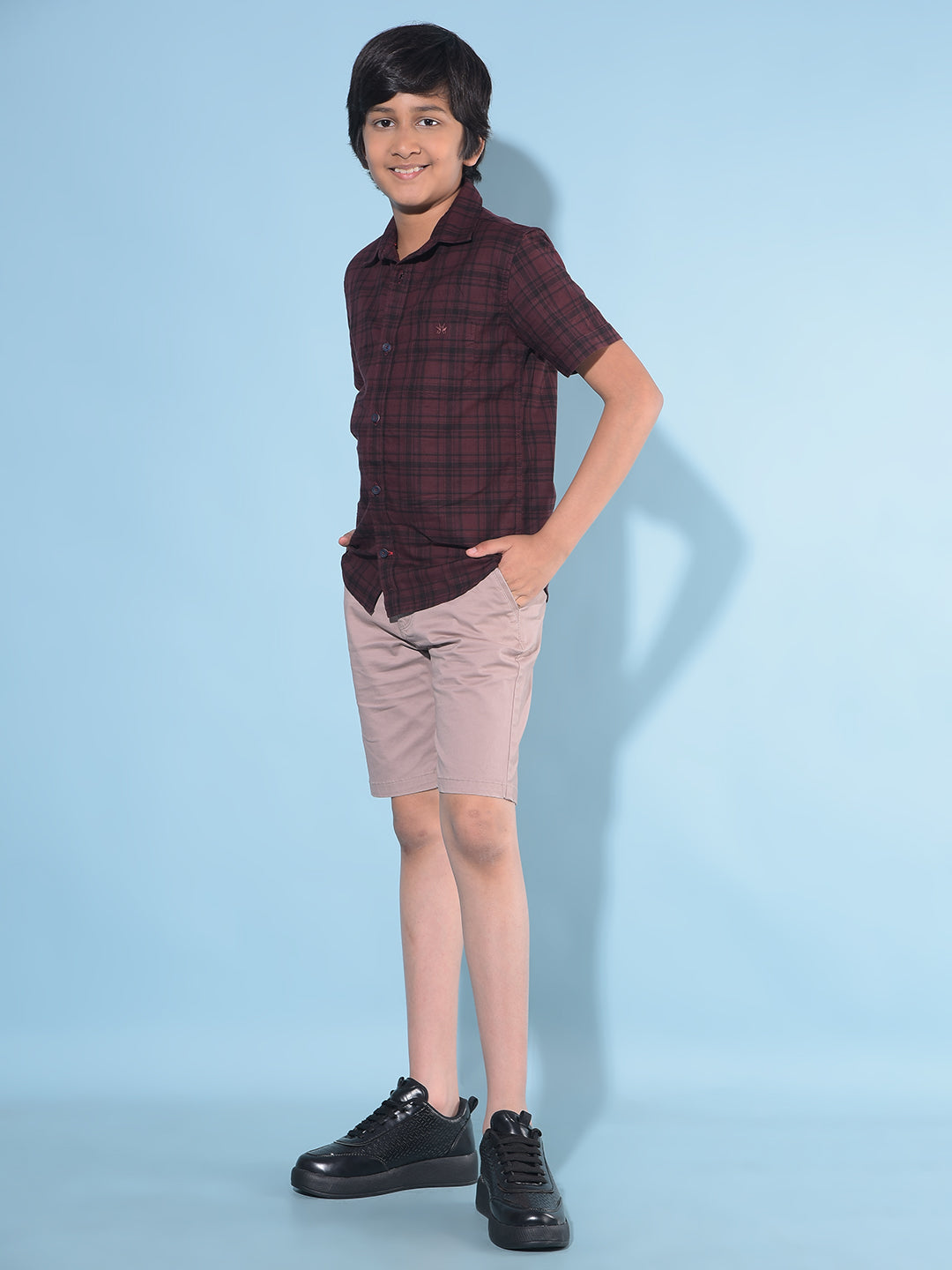 Wine Tartan Check 100% Cotton Shirt-Boys Shirts-Crimsoune Club