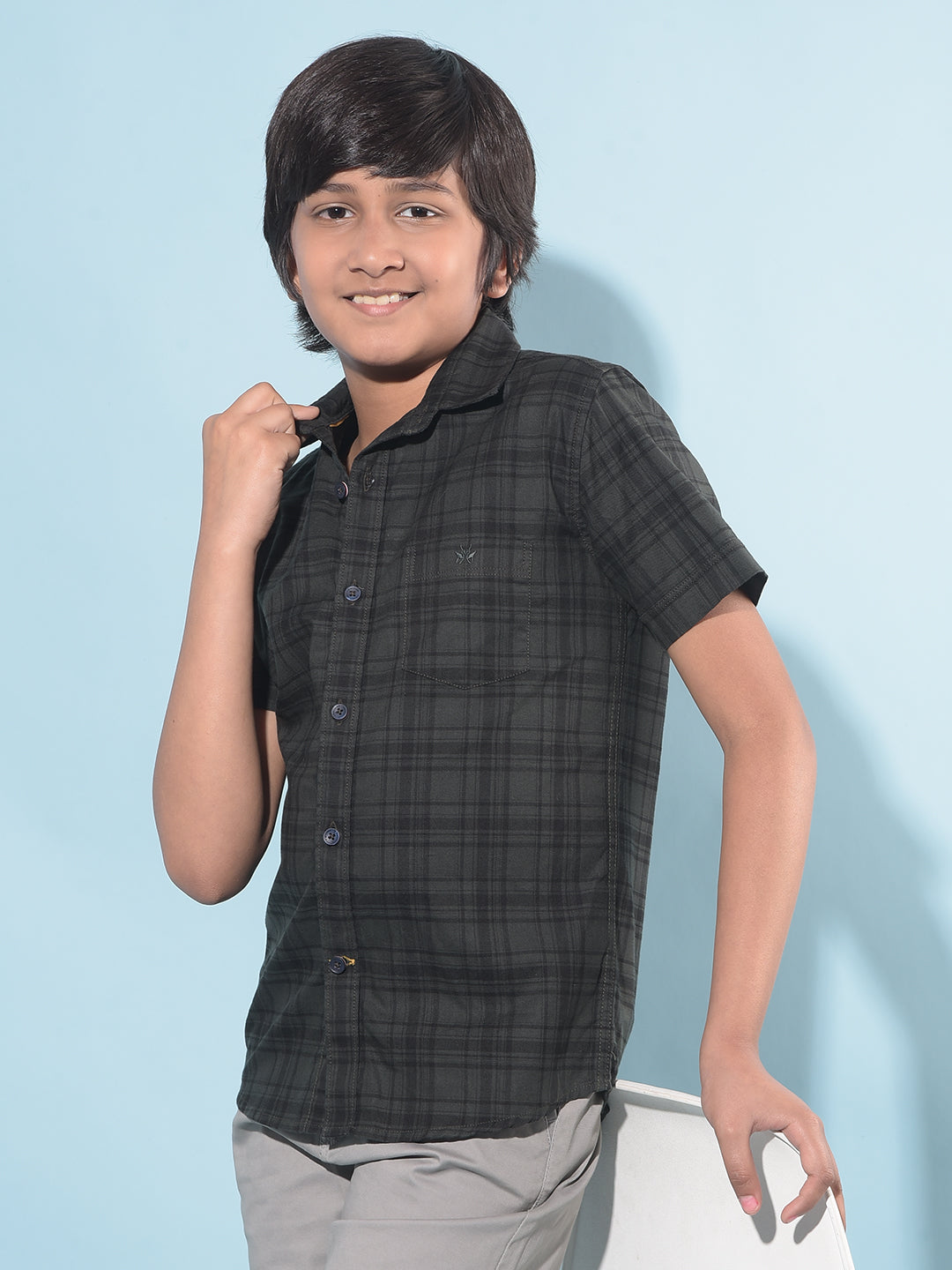 Green Tartan Check 100% Cotton Shirt-Boys Shirts-Crimsoune Club