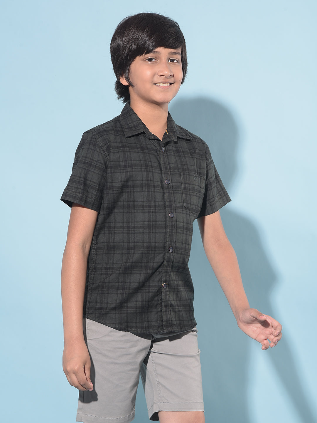 Green Tartan Check 100% Cotton Shirt-Boys Shirts-Crimsoune Club