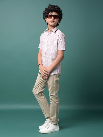 Beige Typographic Print Shirt-Boys Shirts-Crimsoune Club