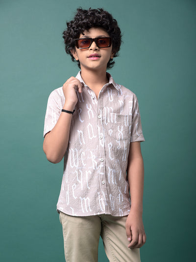 Beige Typographic Print Shirt-Boys Shirts-Crimsoune Club