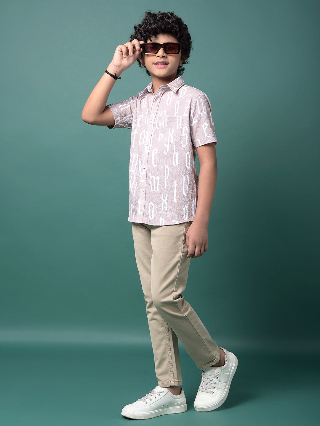 Beige Typographic Print Shirt-Boys Shirts-Crimsoune Club