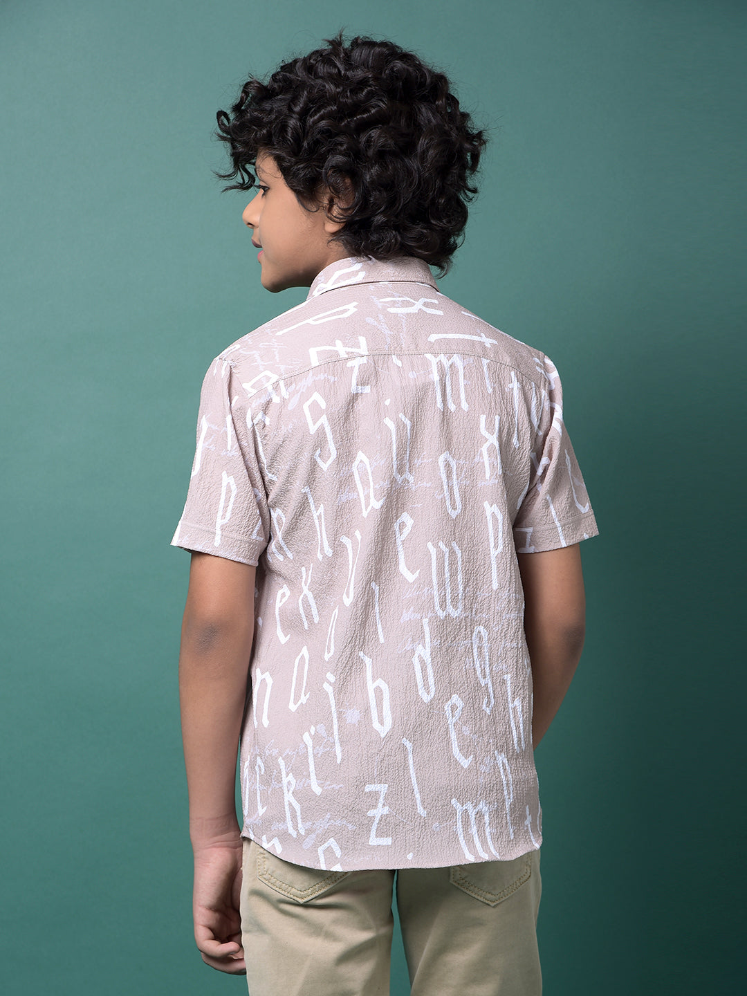 Beige Typographic Print Shirt-Boys Shirts-Crimsoune Club