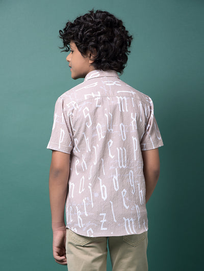 Beige Typographic Print Shirt-Boys Shirts-Crimsoune Club