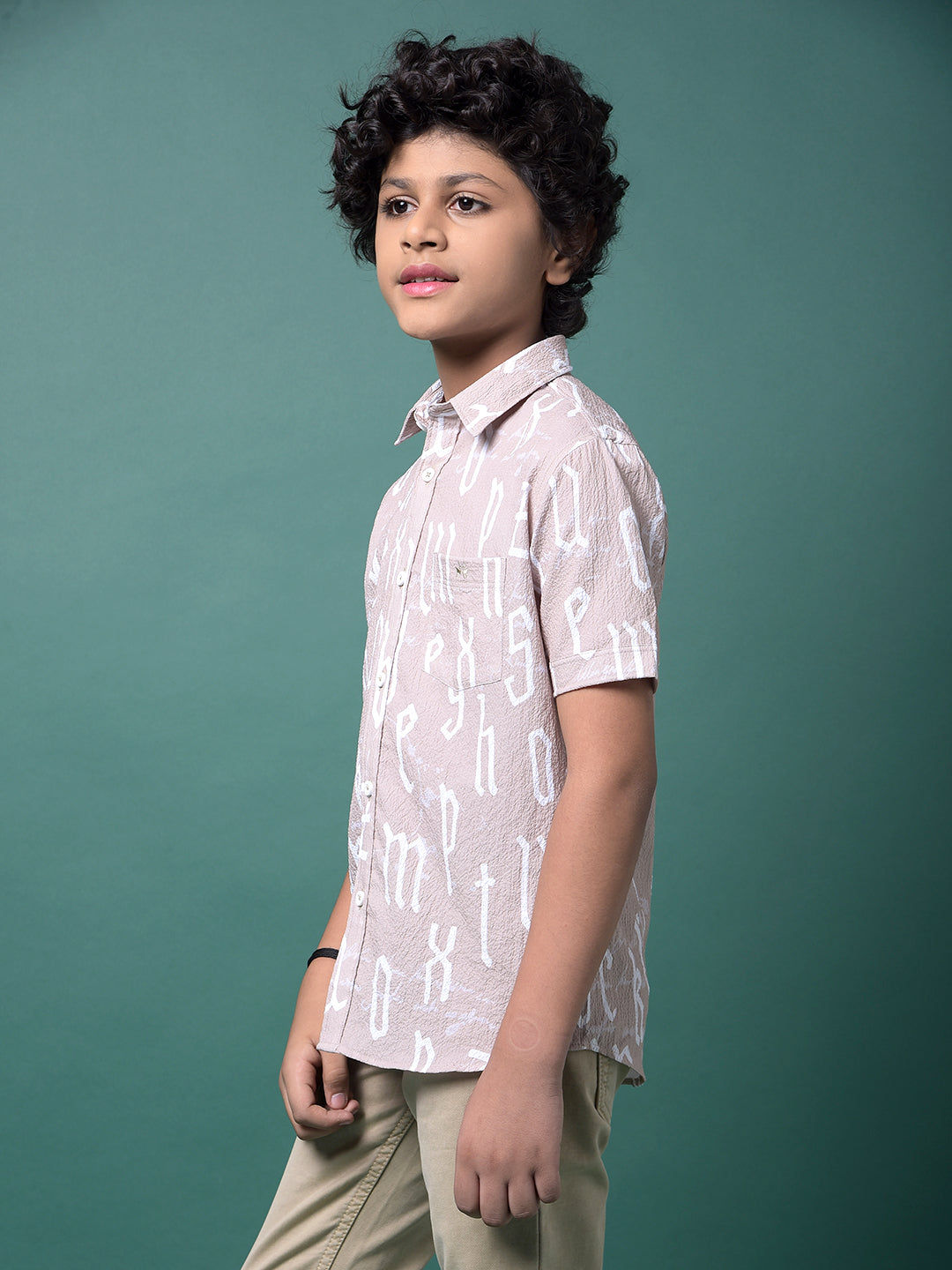 Beige Typographic Print Shirt-Boys Shirts-Crimsoune Club