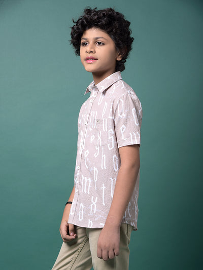 Beige Typographic Print Shirt-Boys Shirts-Crimsoune Club