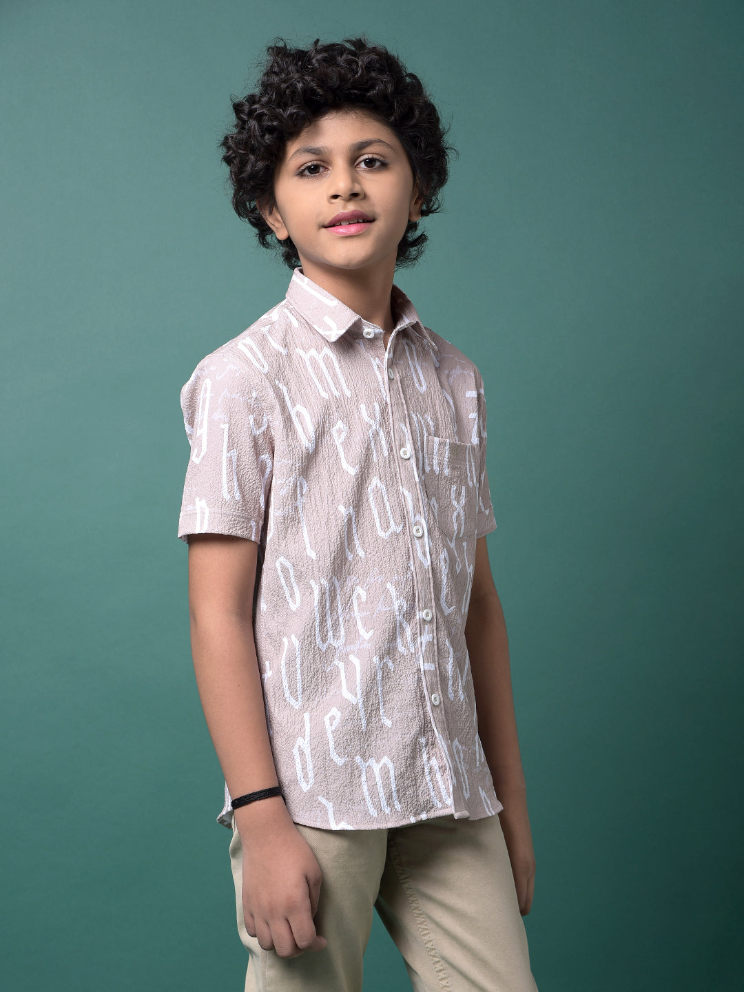 Beige Typographic Print Shirt-Boys Shirts-Crimsoune Club