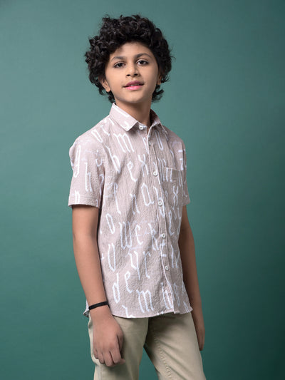 Beige Typographic Print Shirt-Boys Shirts-Crimsoune Club