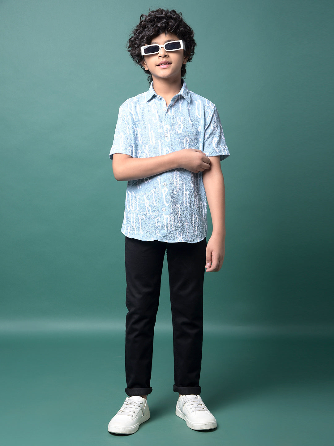 Green Typographic Print Shirt-Boys Shirts-Crimsoune Club