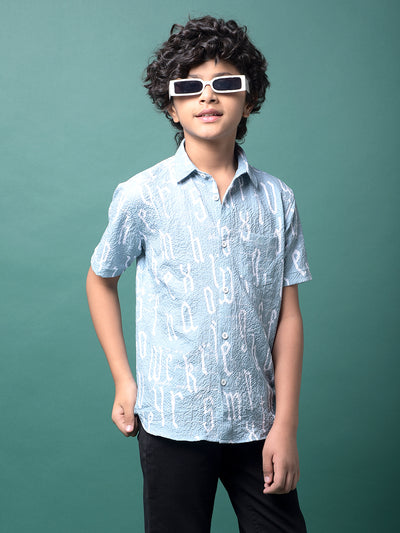 Green Typographic Print Shirt-Boys Shirts-Crimsoune Club