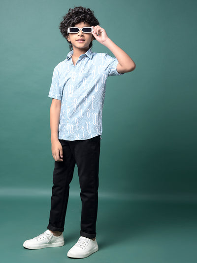 Green Typographic Print Shirt-Boys Shirts-Crimsoune Club
