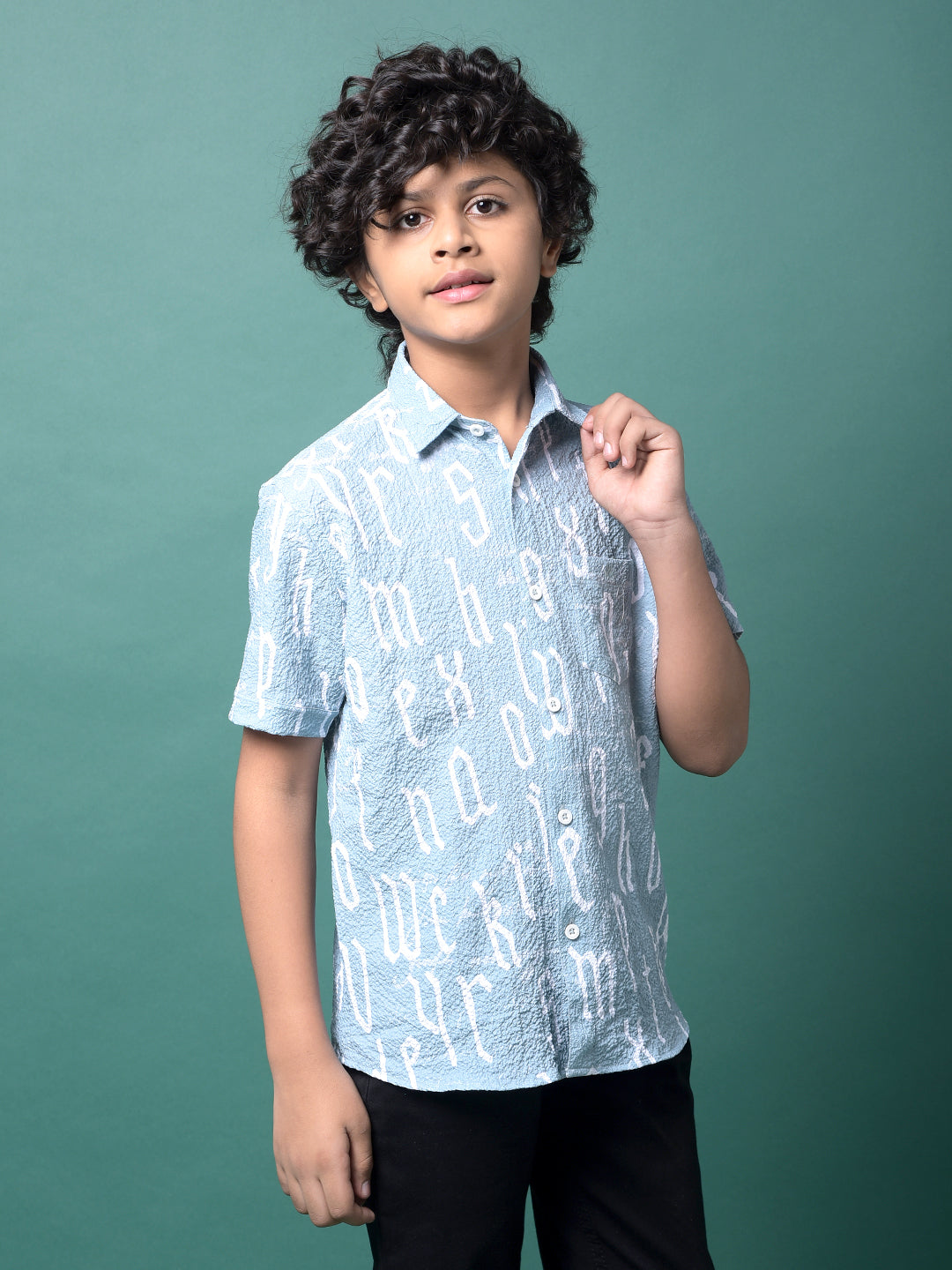 Green Typographic Print Shirt-Boys Shirts-Crimsoune Club