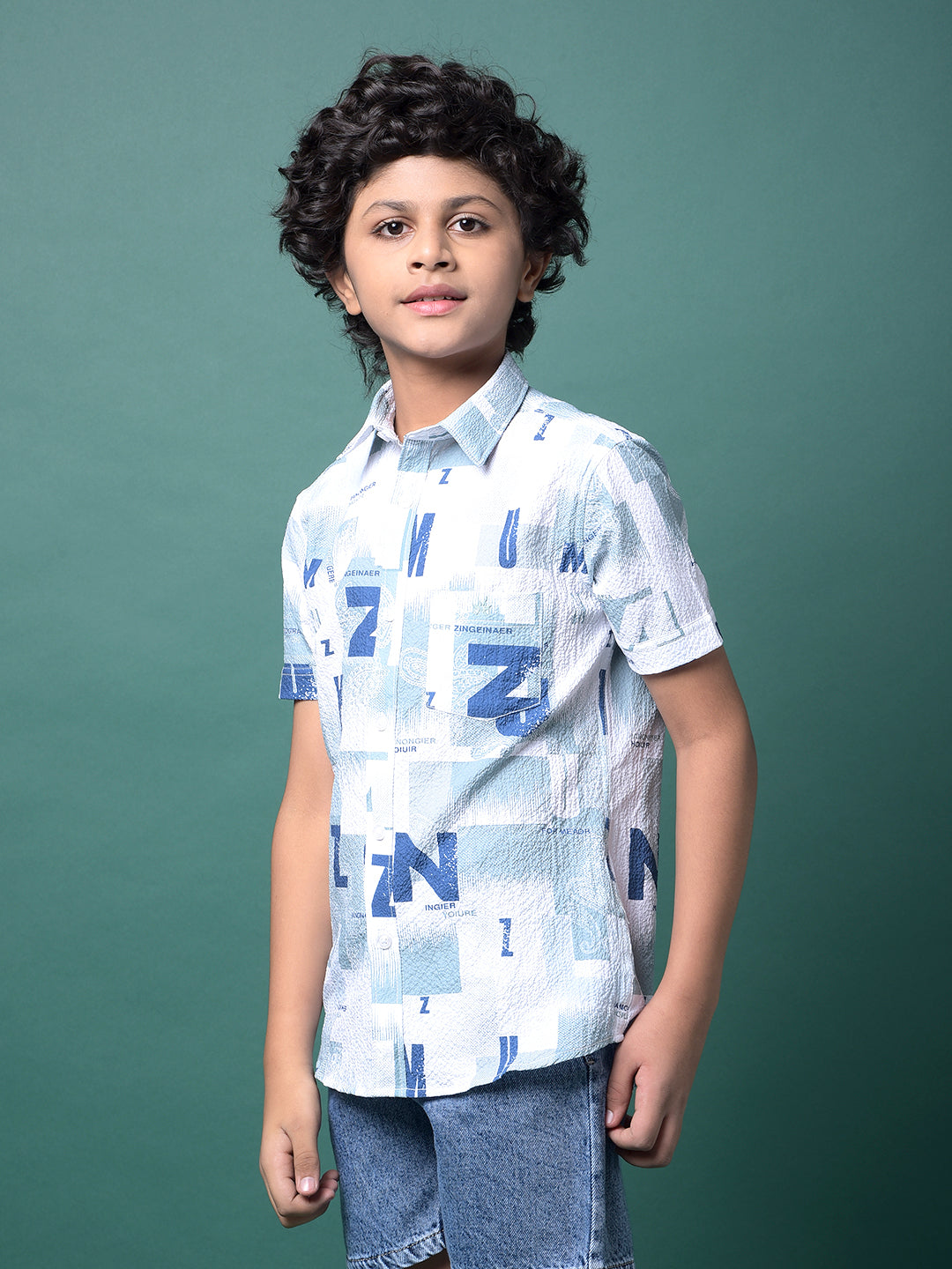 Green Typographic Print Shirt-Boys Shirts-Crimsoune Club