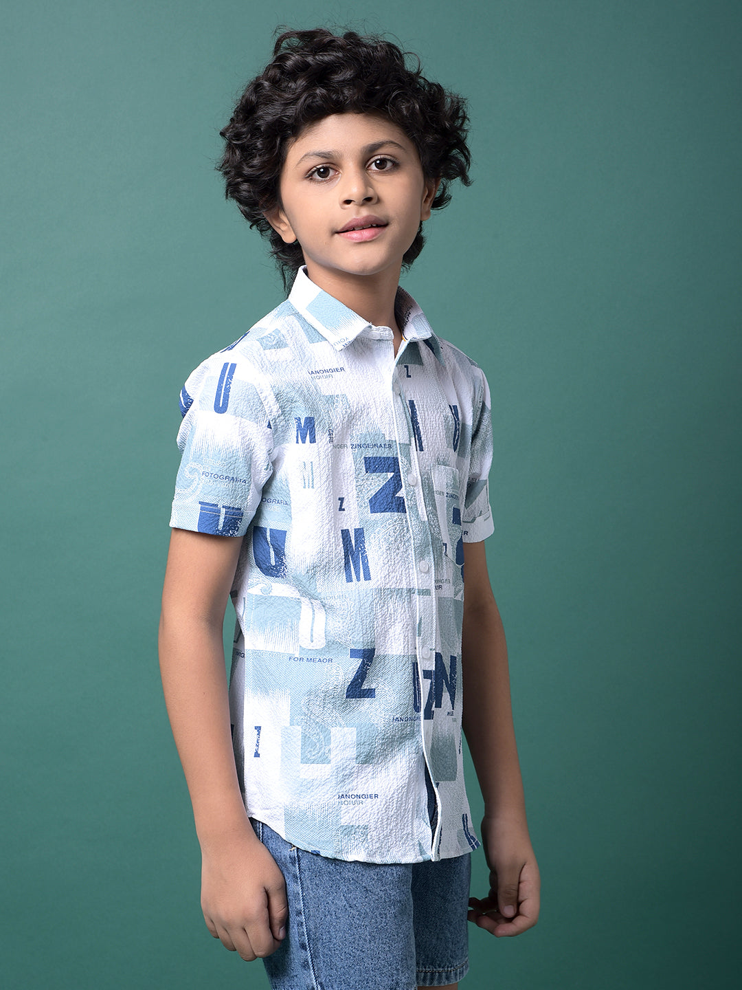 Green Typographic Print Shirt-Boys Shirts-Crimsoune Club