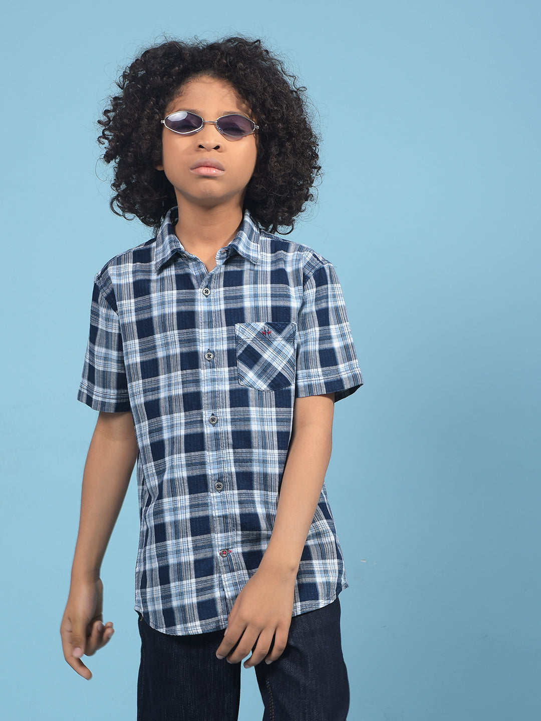 Navy Blue Checked 100% Cotton Shirt-Boys Shirts-Crimsoune Club