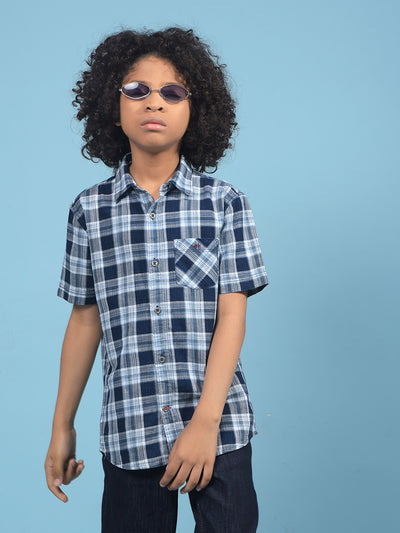 Navy Blue Checked 100% Cotton Shirt-Boys Shirts-Crimsoune Club