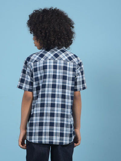 Navy Blue Checked 100% Cotton Shirt-Boys Shirts-Crimsoune Club