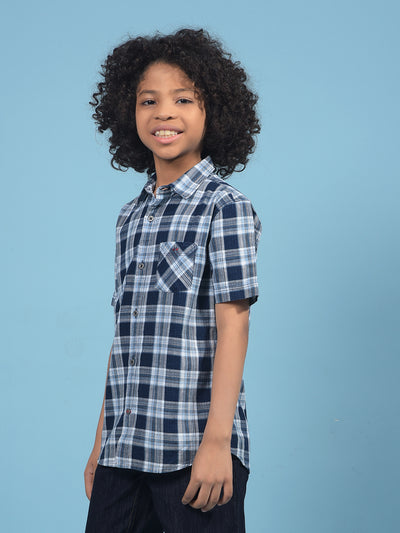Navy Blue Checked 100% Cotton Shirt-Boys Shirts-Crimsoune Club