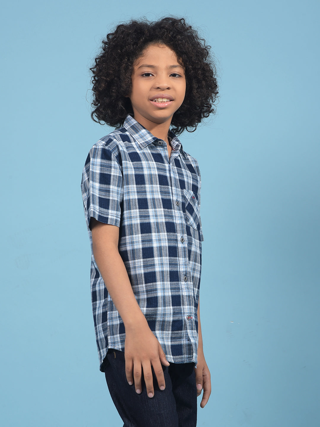 Navy Blue Checked 100% Cotton Shirt-Boys Shirts-Crimsoune Club