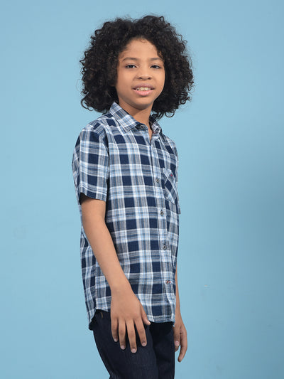 Navy Blue Checked 100% Cotton Shirt-Boys Shirts-Crimsoune Club