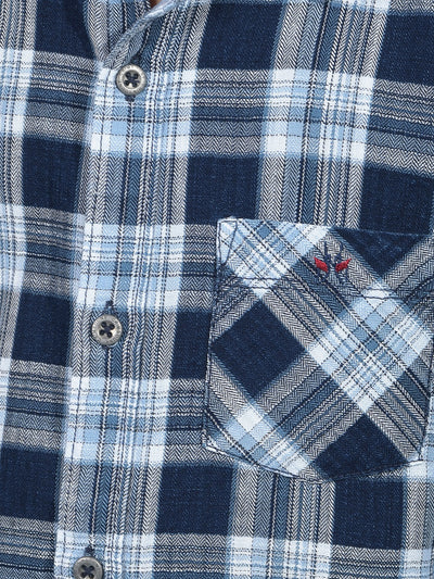 Navy Blue Checked 100% Cotton Shirt-Boys Shirts-Crimsoune Club