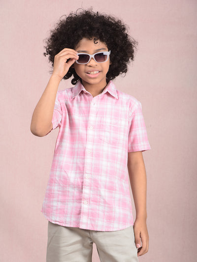 Pink Checked 100% Cotton Shirt-Boys Shirts-Crimsoune Club