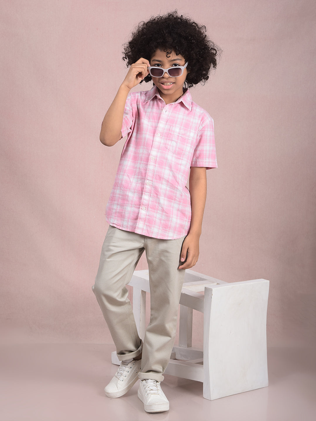 Pink Checked 100% Cotton Shirt-Boys Shirts-Crimsoune Club