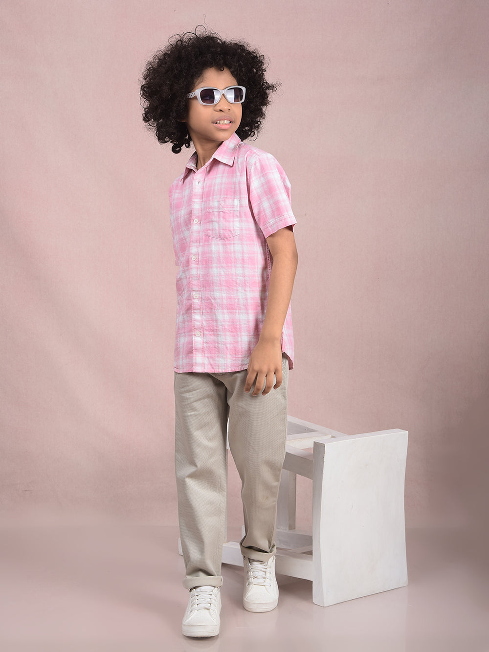 Pink Checked 100% Cotton Shirt-Boys Shirts-Crimsoune Club