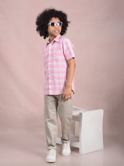Pink Checked 100% Cotton Shirt-Boys Shirts-Crimsoune Club