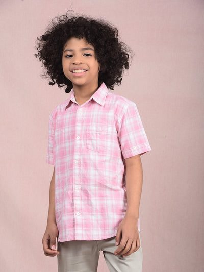 Pink Checked 100% Cotton Shirt-Boys Shirts-Crimsoune Club