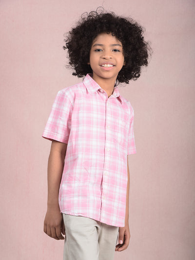 Pink Checked 100% Cotton Shirt-Boys Shirts-Crimsoune Club