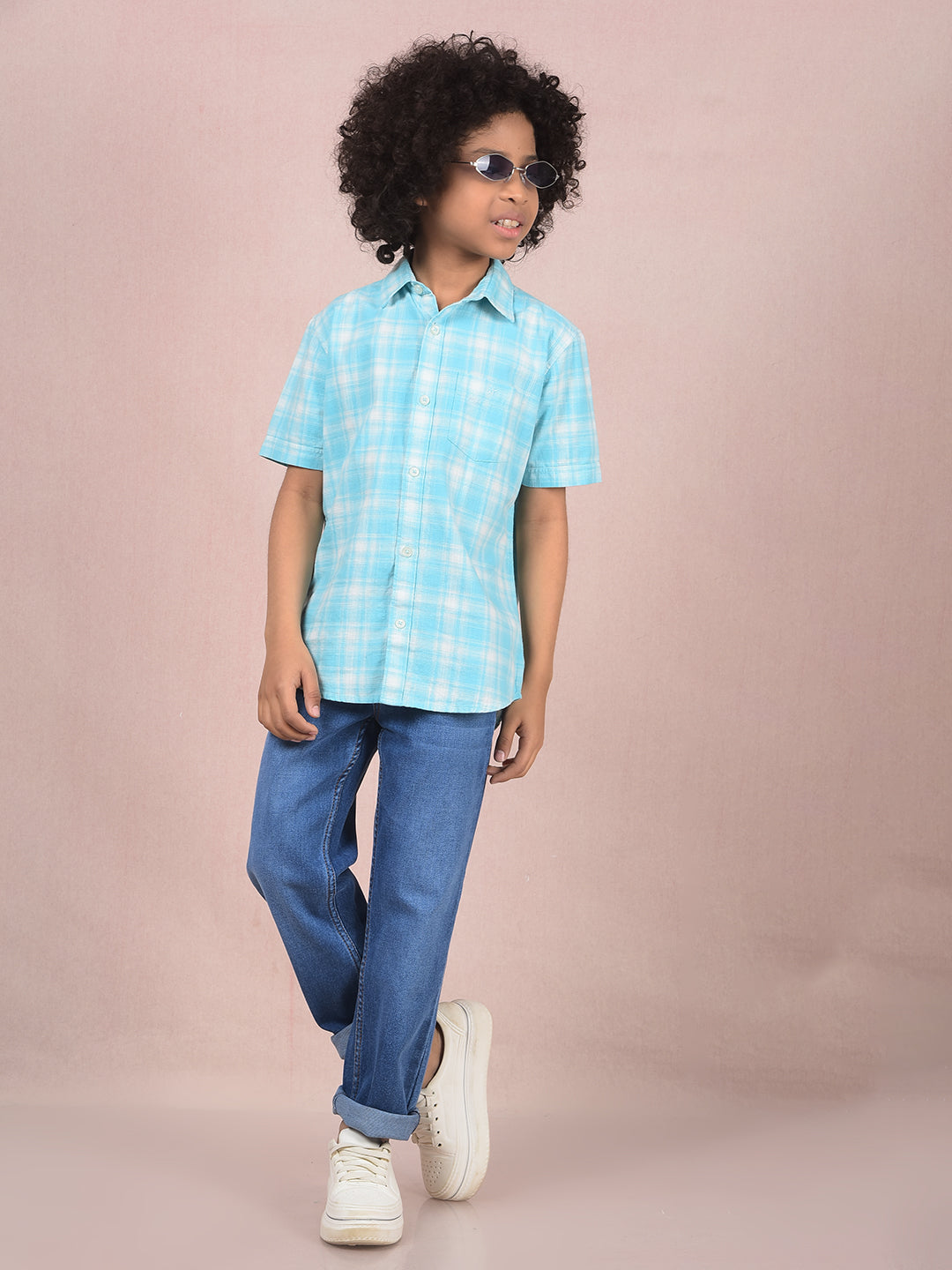 Blue Checked 100% Cotton Shirt-Boys Shirts-Crimsoune Club