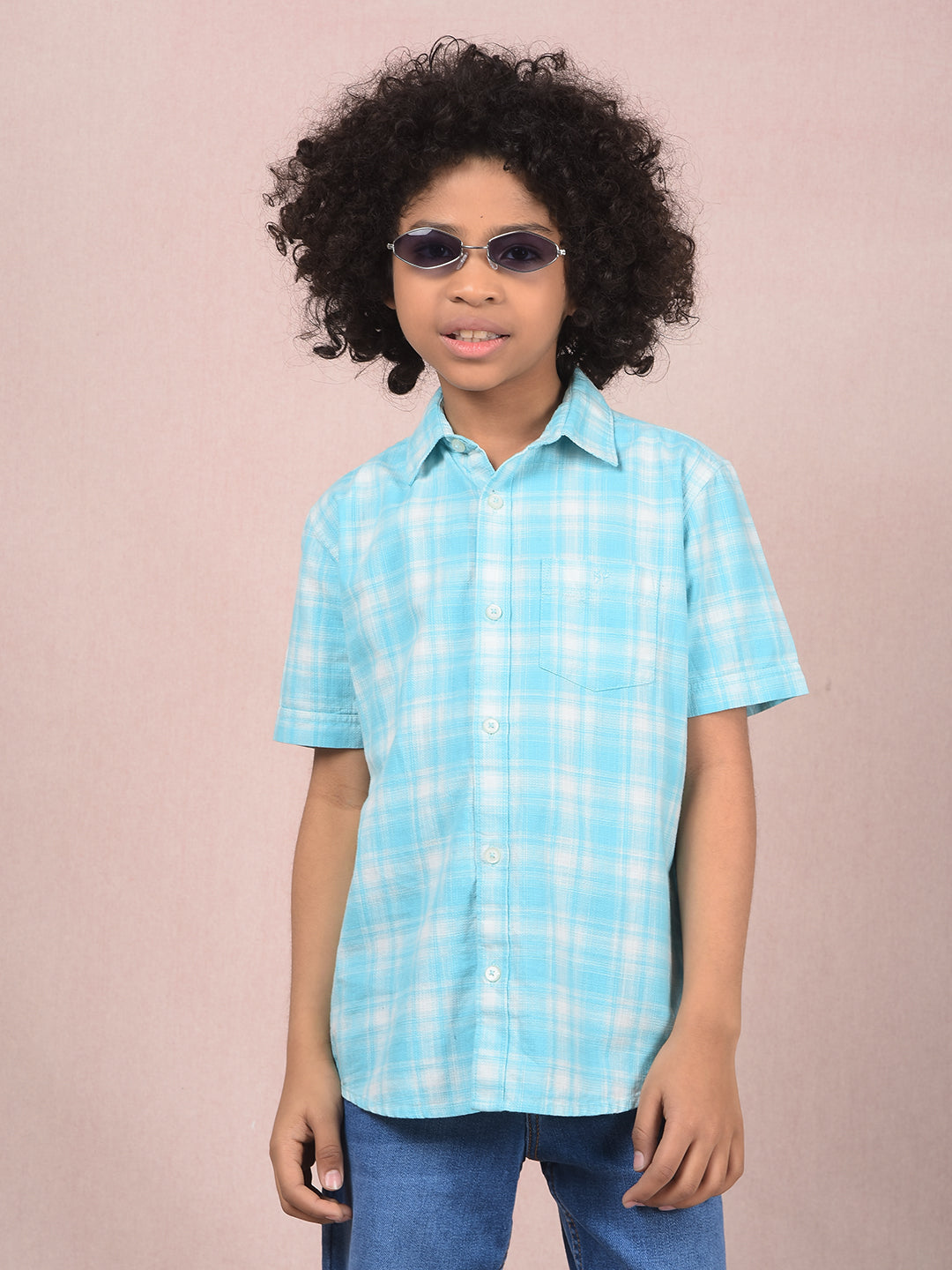 Blue Checked 100% Cotton Shirt-Boys Shirts-Crimsoune Club