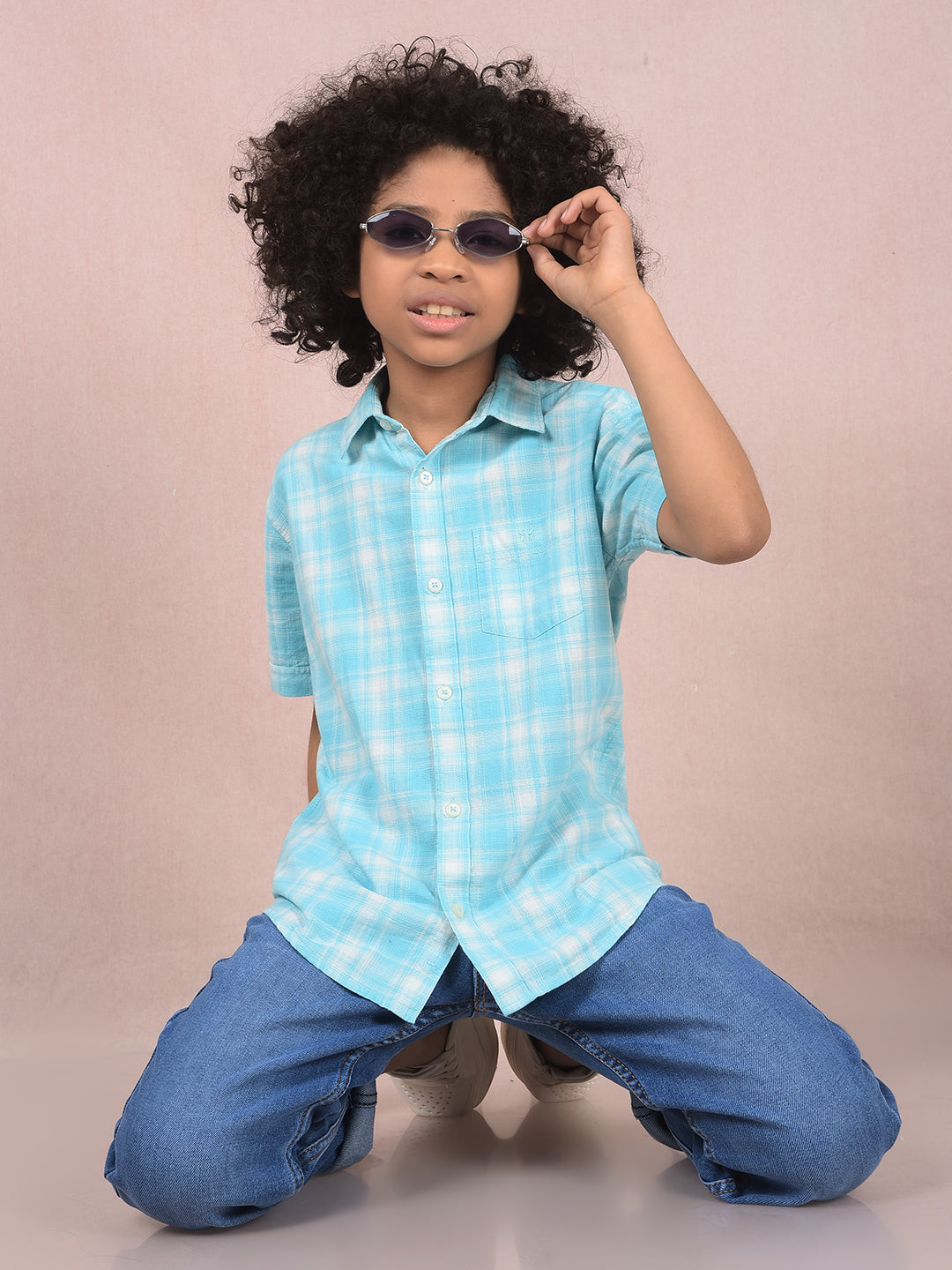 Blue Checked 100% Cotton Shirt-Boys Shirts-Crimsoune Club