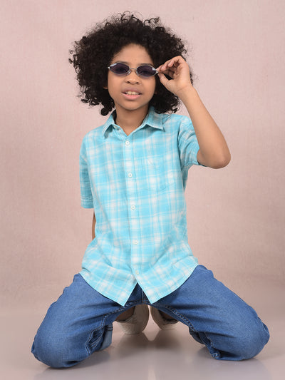 Blue Checked 100% Cotton Shirt-Boys Shirts-Crimsoune Club