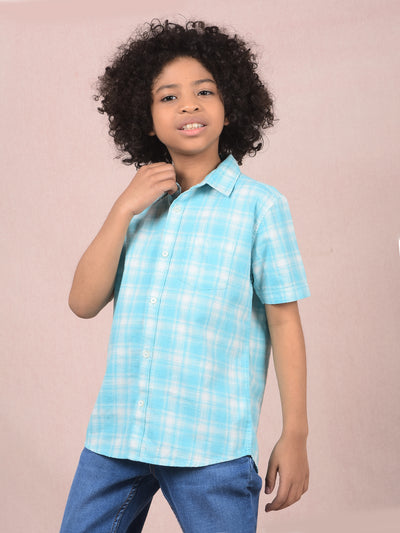 Blue Checked 100% Cotton Shirt-Boys Shirts-Crimsoune Club