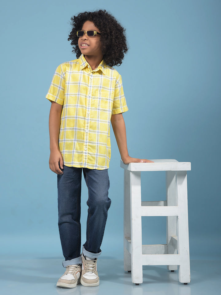 Yellow Checked 100% Cotton Shirt-Boys Shirts-Crimsoune Club