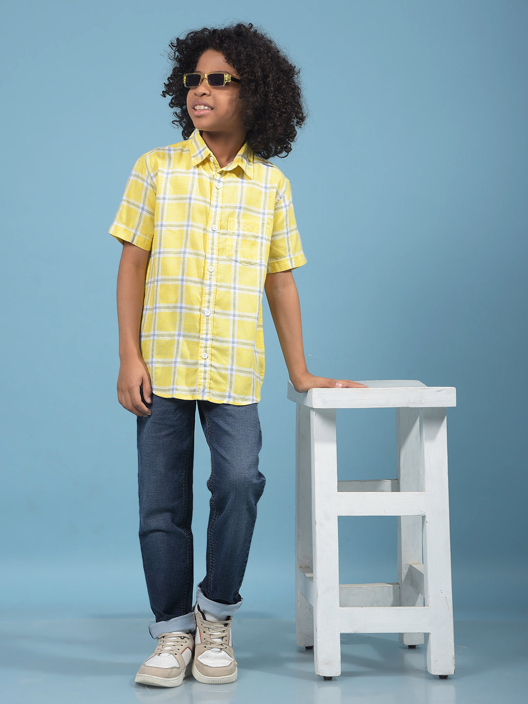 Yellow Checked 100% Cotton Shirt-Boys Shirts-Crimsoune Club