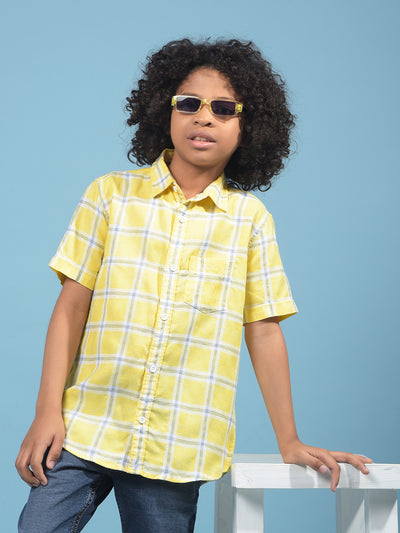 Yellow Checked 100% Cotton Shirt-Boys Shirts-Crimsoune Club