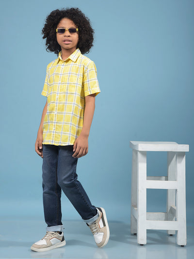 Yellow Checked 100% Cotton Shirt-Boys Shirts-Crimsoune Club