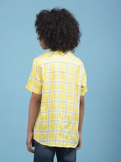Yellow Checked 100% Cotton Shirt-Boys Shirts-Crimsoune Club