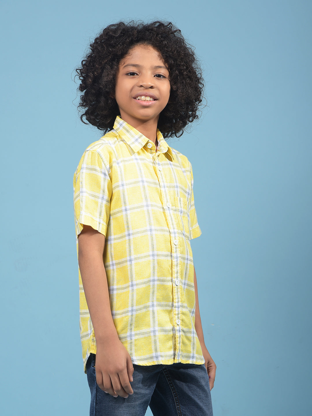 Yellow Checked 100% Cotton Shirt-Boys Shirts-Crimsoune Club