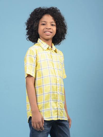 Yellow Checked 100% Cotton Shirt-Boys Shirts-Crimsoune Club
