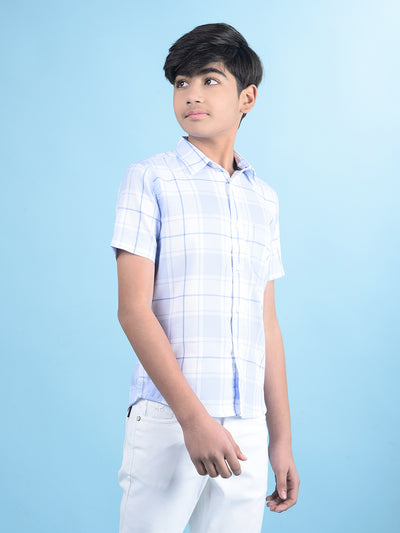 Blue Checked Button-Down Collar Shirt-Boys Shirts-Crimsoune Club