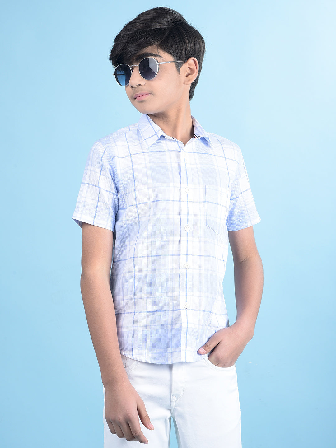 Blue Checked Button-Down Collar Shirt-Boys Shirts-Crimsoune Club