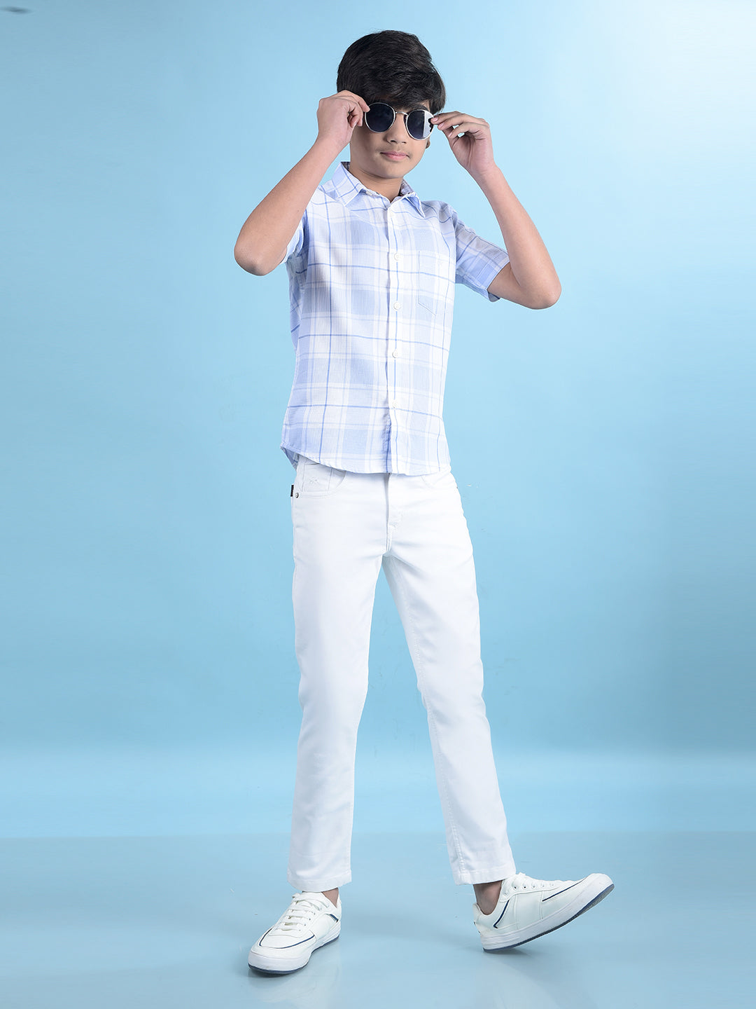 Blue Checked Button-Down Collar Shirt-Boys Shirts-Crimsoune Club