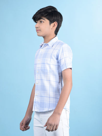 Blue Checked Button-Down Collar Shirt-Boys Shirts-Crimsoune Club