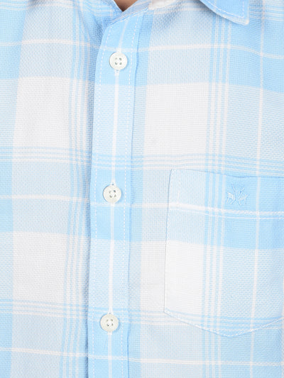 Blue Checked 100% Cotton Knitted Shirt-Boys Shirts-Crimsoune Club